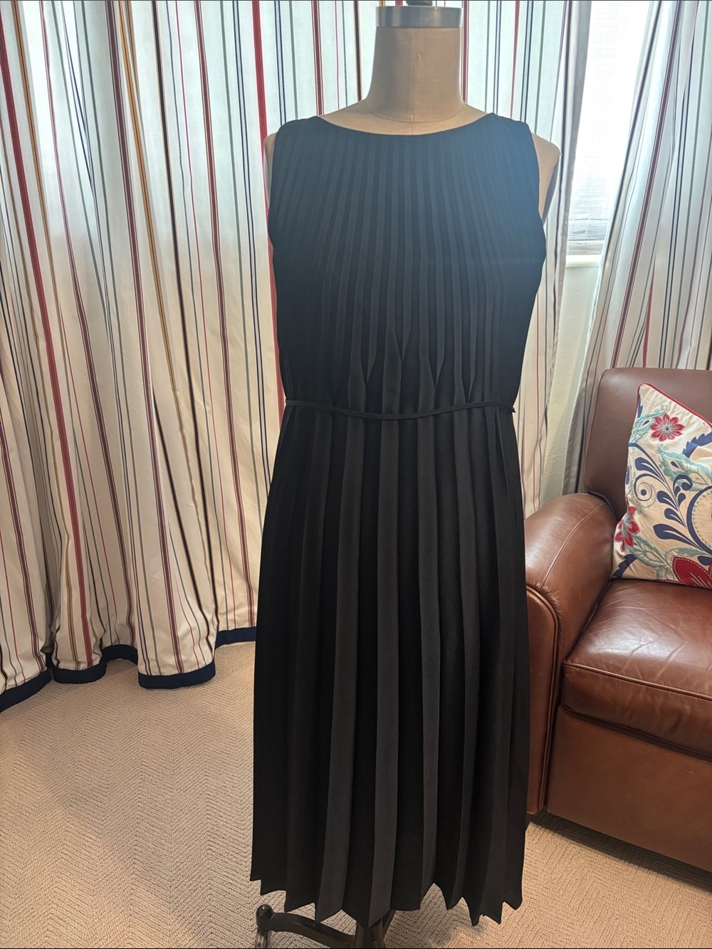 Vince Navy Pleated Midi Dress